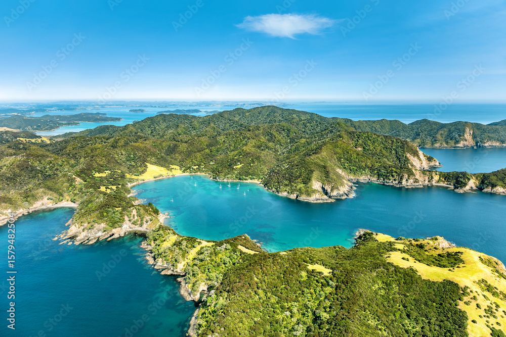Fototapeta premium Aerial view of Te Rawhiti Inlet, North Island, New Zealand, Oceania.