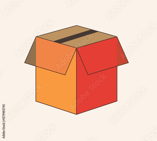 Orange and red cardboard box in simple flat design  