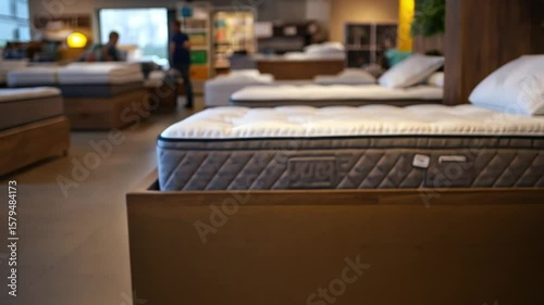 Mattresses on Display in a Modern Showroom