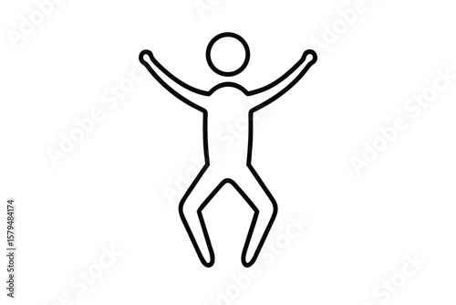Simple black outline of a person jumping with arms raised in celebration