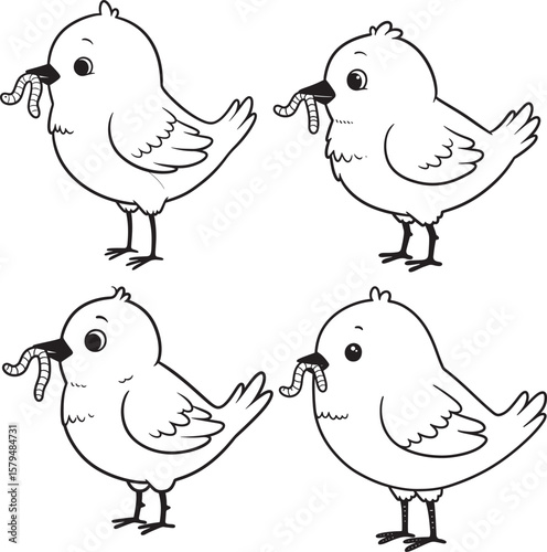 Early Bird Holding Worm Cartoon Character silhouette