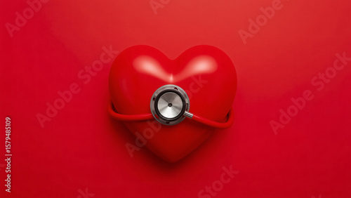 A vibrant red heart with a stethoscope attached, symbolizing healthcare, wellness, and the importance of heart health