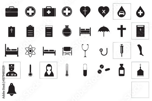 Medical and religious icons with healthcare and faith symbols vector
