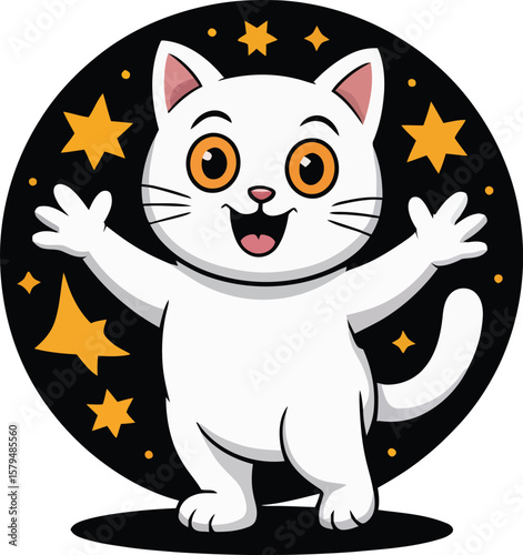 Black cat with yellow eyes yellow flower and yellow bow cartoon illustration