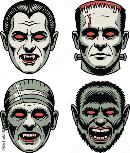 Set of theatrical masks for carnival and masquerade with traditional venetian style in black and white vector design