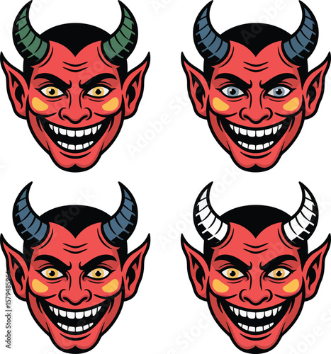 Devil and Demon Heads Illustration with Evil and Horror Elements