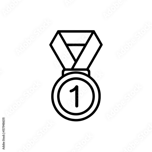 Simple Black and White First Place Medal Icon Graphic Illustration Design Element Best Ranking Award