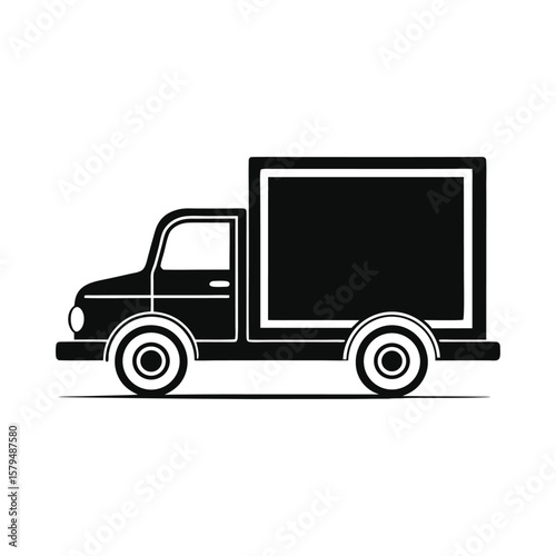 Black silhouette of a delivery truck transport vehicle