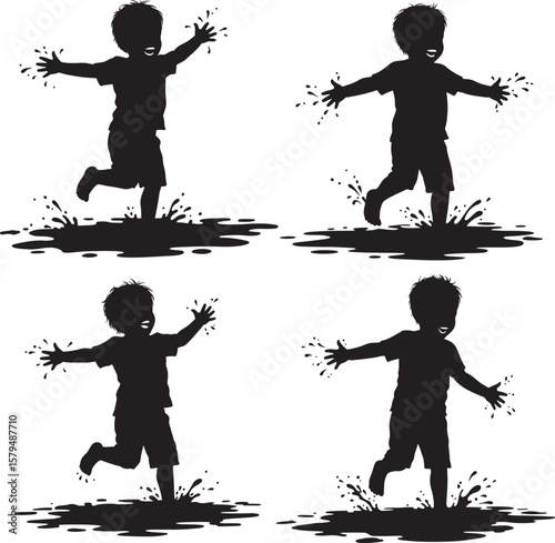 Little Boy Playing In Mud Cartoon silhouette