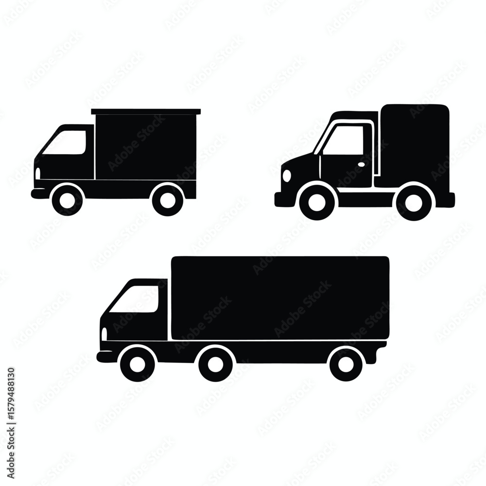 Black silhouette truck icons white Black silhouette truck icons white