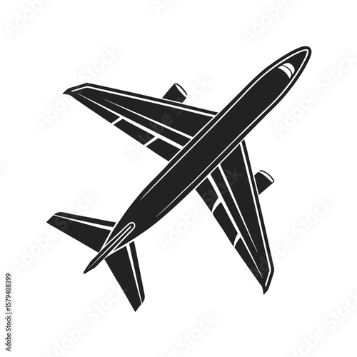 Bold black airplane silhouette in flight aircraft travel