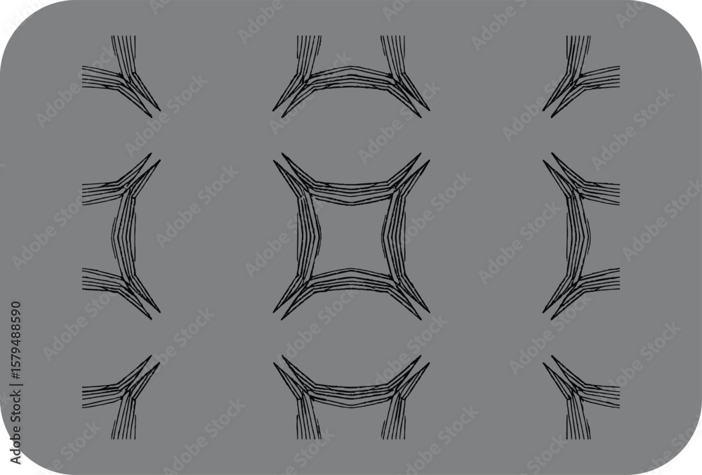 Fototapeta premium Abstract geometric pattern with black lines forming a symmetrical design on a grey background with rounded corners