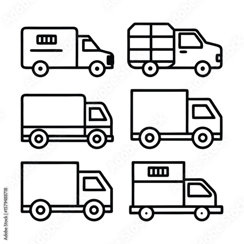 Delivery trucks line art icons transportation logistics
