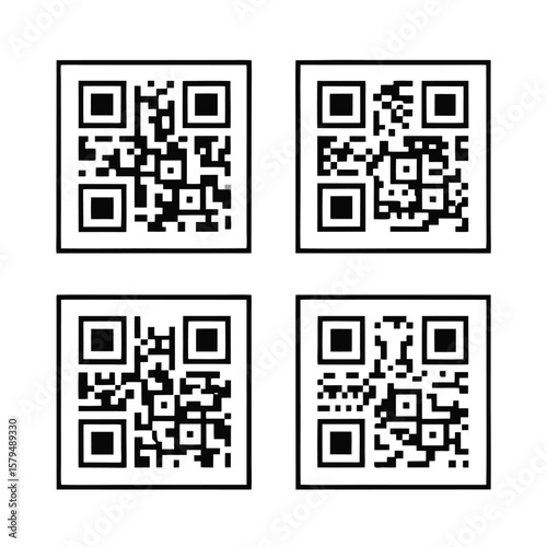 Four black and white Q R codes qr code barcode
