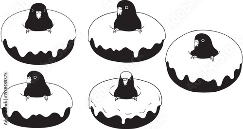 Parakeet Hiding In Donut Hole Cartoon silhouette
