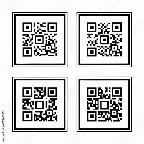 Four black and white Q R codes QR code squares