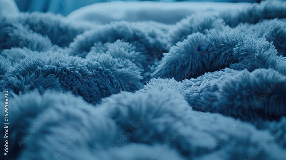 Soft blue blanket covers a cozy bed in a tranquil bedroom setting early in the morning Soft blue blanket covers a cozy bed in a tranquil bedroom setting early in the morning