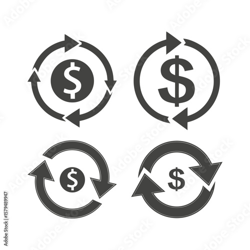 Money exchange cycle icons dollar currency