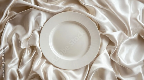 Empty plate on draped satin