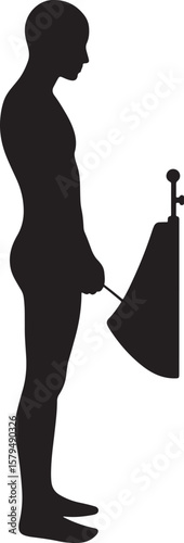Man Using Urinal In Restroom Cartoon silhouette