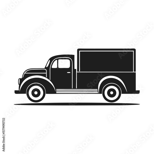 Vintage truck silhouette black white