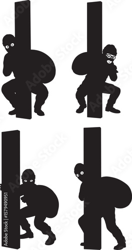 Thief Hiding Behind Wooden Plank silhouette