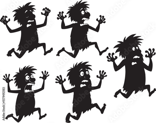 Scared Caveman Running Cartoon Character silhouette