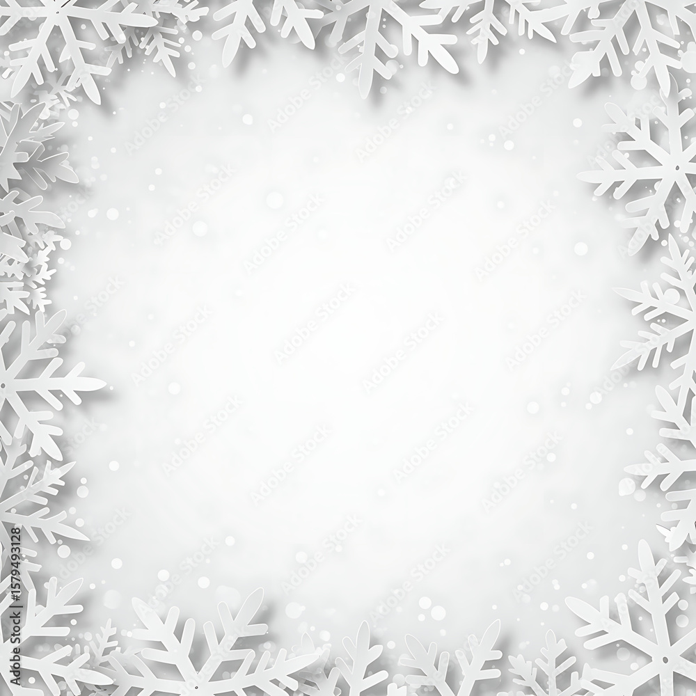 A delicate border of white snowflakes and subtle snow creates a festive winter frame, perfect for holiday greetings and seasonal promotions with ample copy space A delicate border of white snowflakes and subtle snow creates a festive winter frame, perfect for holiday greetings and seasonal promotions with ample copy space