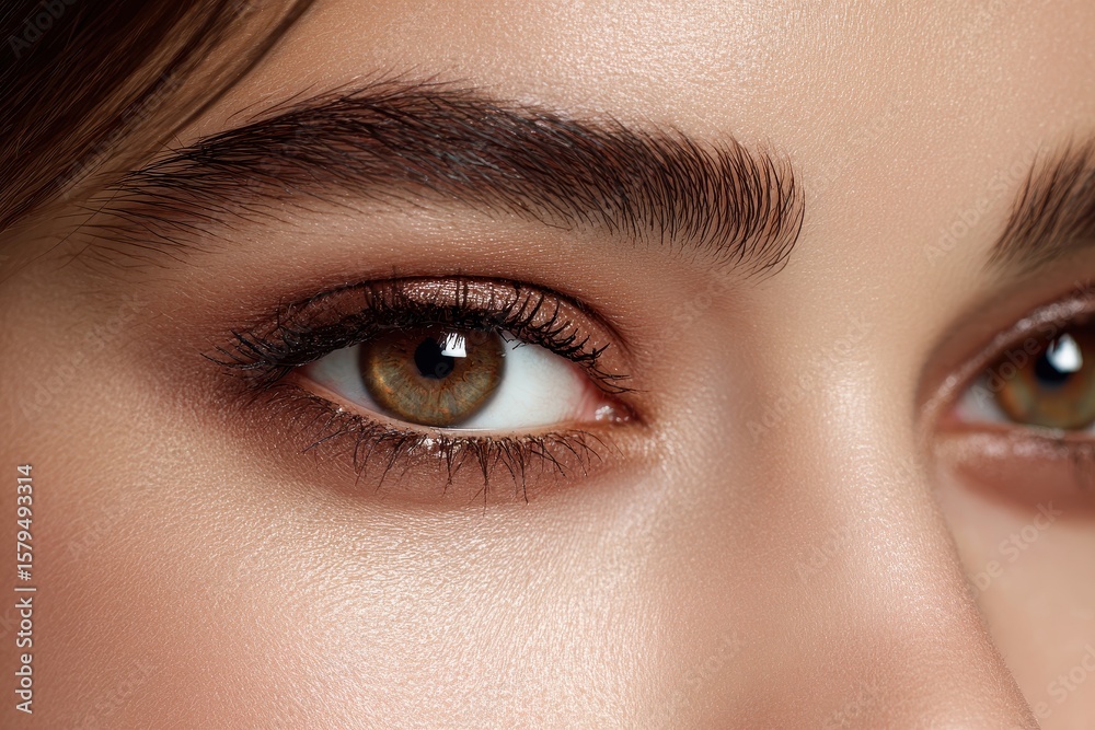 Stunning Close-Up of Brown Eyes: Elegant Makeup and Perfect Eyebrows on a Beautiful Woman Stunning Close-Up of Brown Eyes: Elegant Makeup and Perfect Eyebrows on a Beautiful Woman