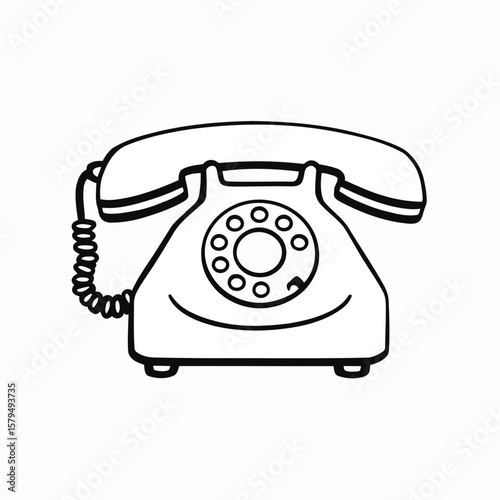 Black classic rotary dial telephone, an antique communication object, isolated on a white background