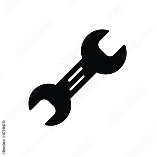 Black Wrench Icon, Repair Tool, Maintenance Symbol
