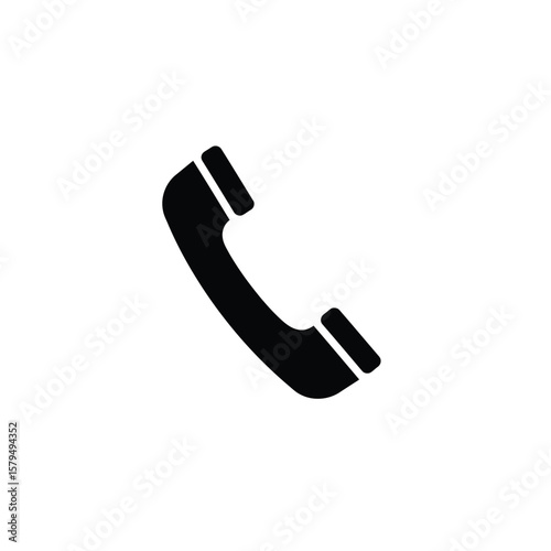 Black Phone Icon, Contact Us Symbol, Telephone Handset Graphic