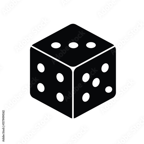 Isometric Black Dice Icon, Game Symbol, Chance, Risk