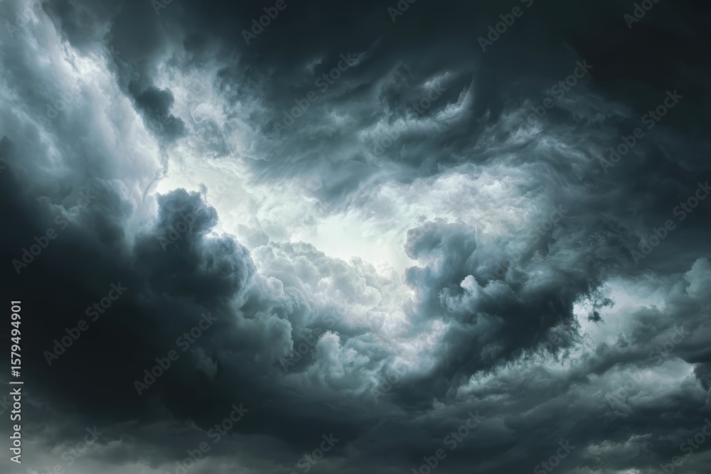 Obraz premium Ominous Stormy Sky: Dramatic Cloudscape of Thunder and Lightning Clouds