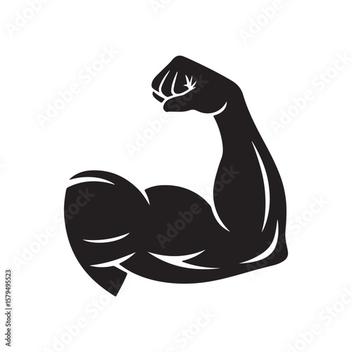 Flexed Arm Muscle Icon – Strong Bicep Silhouette Vector Illustration

