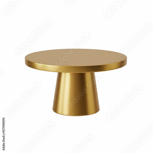 A single-tier gold pedestal stand ideal for showcasing products, with a glossy and elegant finish, Isolated on white background, png,