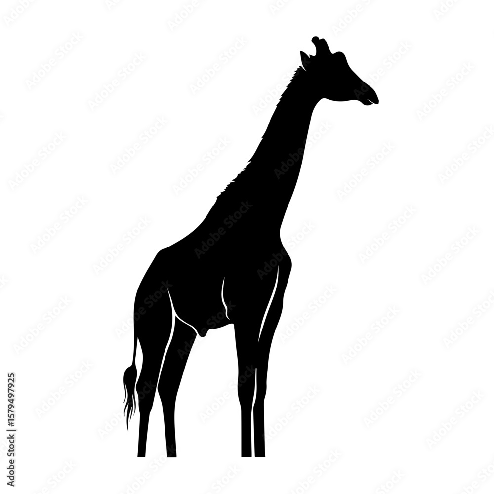 Obraz premium Silhouette of a giraffe standing upright against a white background 