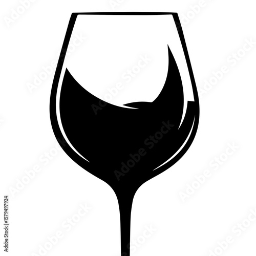 Black wine glass silhouette with liquid inside  
