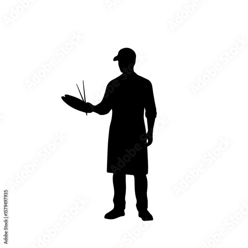 Silhouette of a male artist holding a palette and brush  