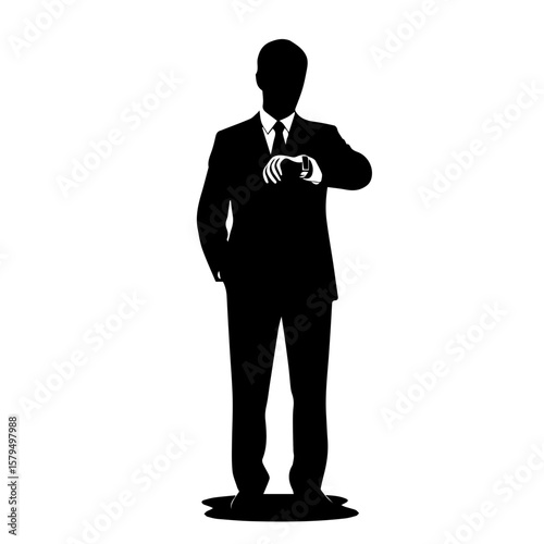 Businessman checking time while standing in formal attire silhouette  