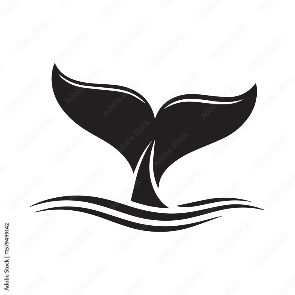 Obraz premium Whale Tail Silhouette in Ocean – Marine Animal Icon Vector Illustration 