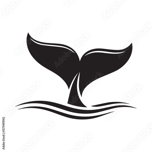 Whale Tail Silhouette in Ocean – Marine Animal Icon Vector Illustration

