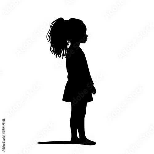 Young girl silhouette standing profile on white background  