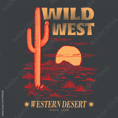 Arizona t-shirt artwork design. Desert national park, western soul, t-shirt design, women's graphic tee, west wild vibes design, Desert vibes vector graphic print design for apparel, sticker, poster