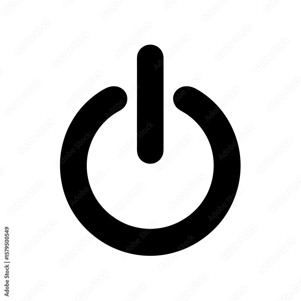 Simple black power button symbol on a clean white background