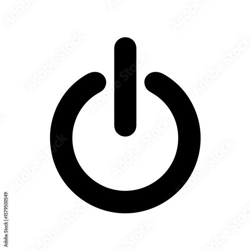 Simple black power button symbol on a clean white background