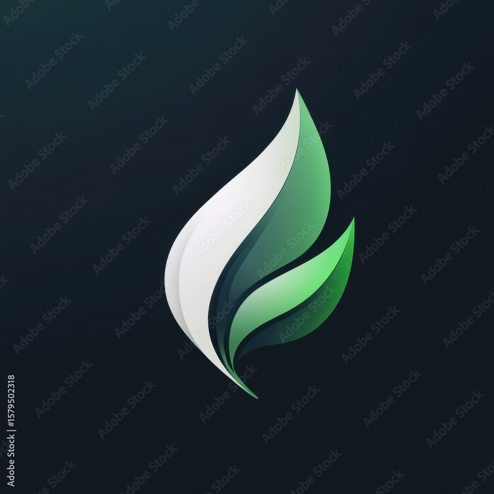 Obraz premium Stylized green and white leaf design conveying sustainability and nature concepts in modern graphic style