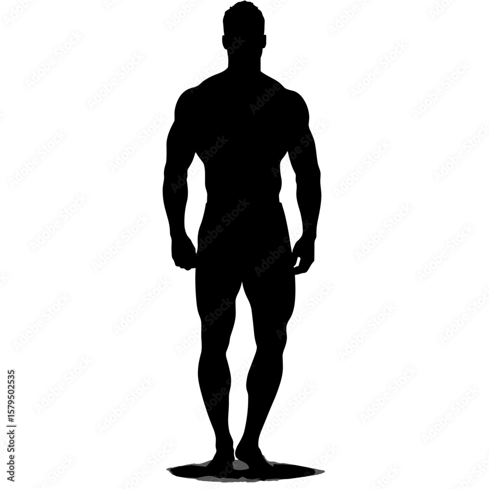 Naklejka premium Silhouette of muscular man standing confidently against white background 