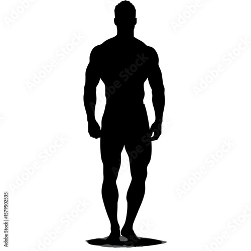 Silhouette of muscular man standing confidently against white background  