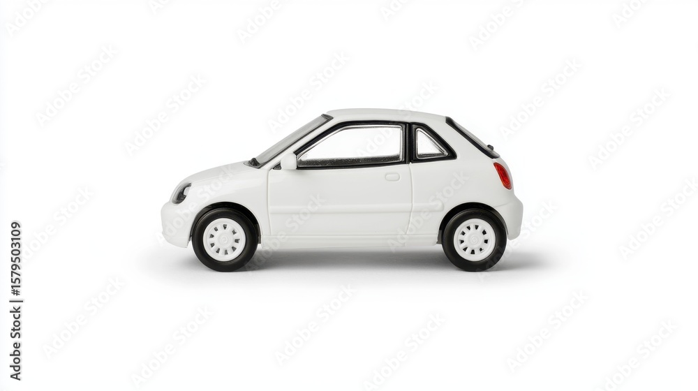 Small white toy car displayed on a clean surface showcasing its simple design and compact size Small white toy car displayed on a clean surface showcasing its simple design and compact size